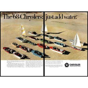 1968 Chrysler Boats Just Add Water 2 Page Vintage Print Ad Desert Boating Decor